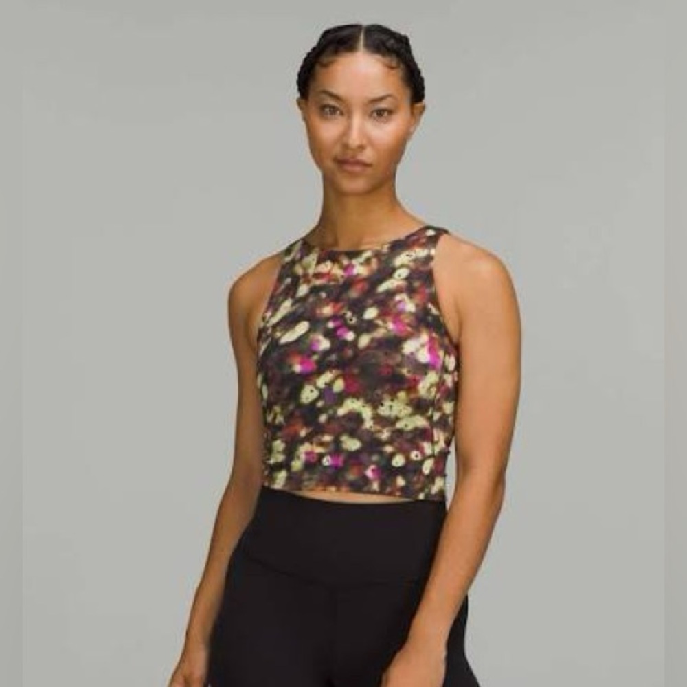 lululemon athletica Floral Print Cropped Tank Top in Black, Pink, Yellow